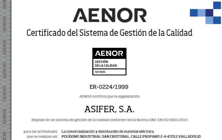 ASIFER apuesta por la calidad en su gestión