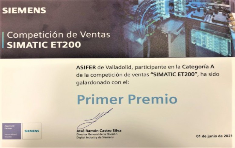 ASIFER, S.A. logra el primer puesto en la Categoría A de la Competición nacional SIMATIC ET-200 de Siemens.